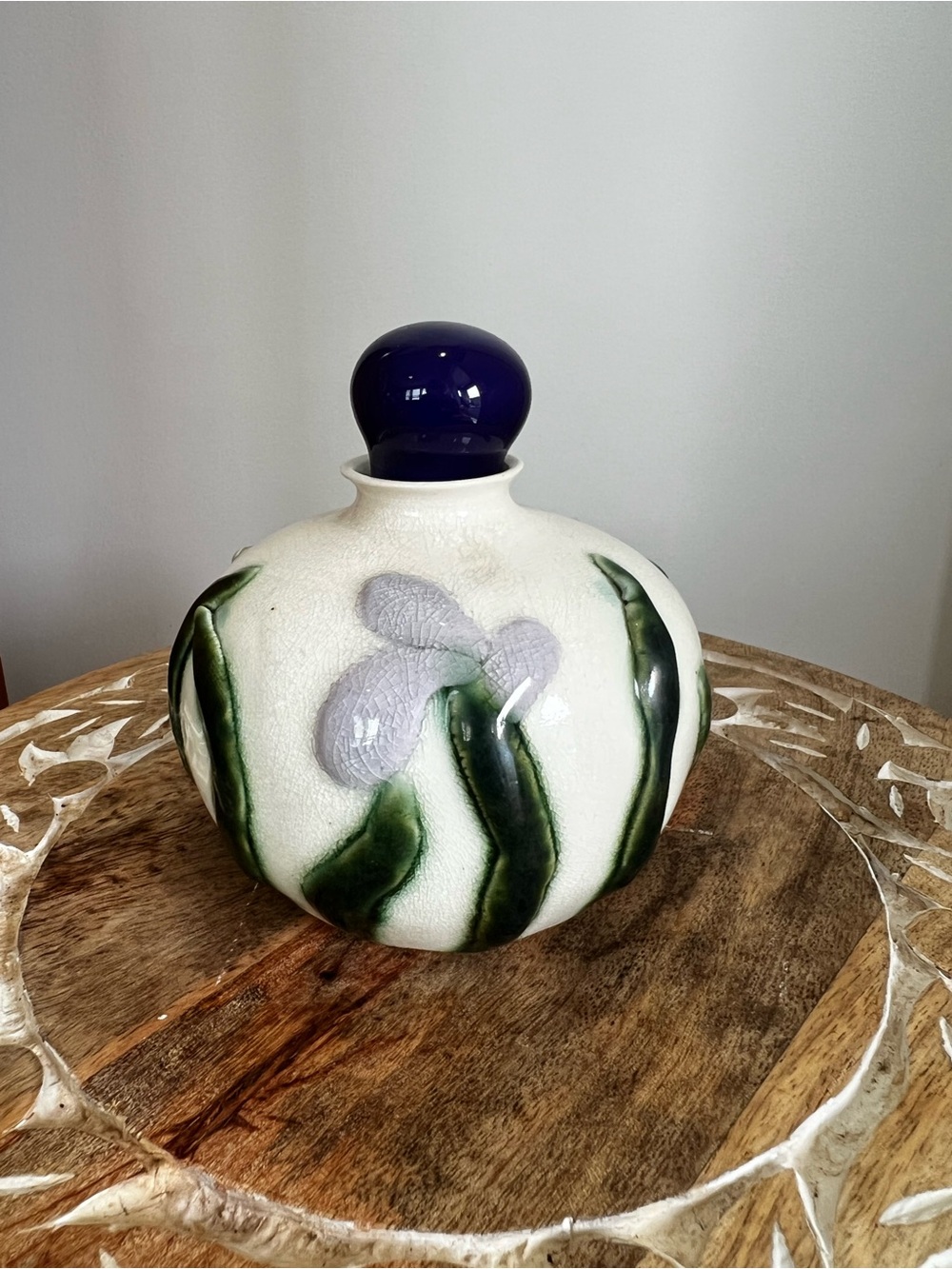 Paskal Pottery Mini Weed Pot Ceramic Vase with Purple Floral Motif